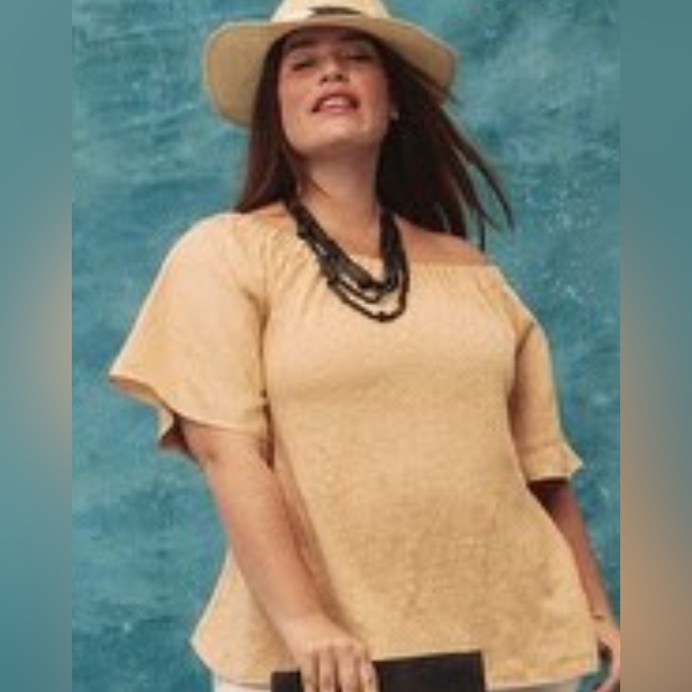 NWOT Chico’s beige Linen Off-Shoulder Tee Size S/M